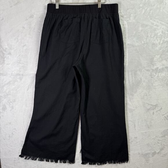 April Cornell Black Wide Leg Pants Women's Medium Embroidered Floral Boho Cotton - Picture 11 of 16